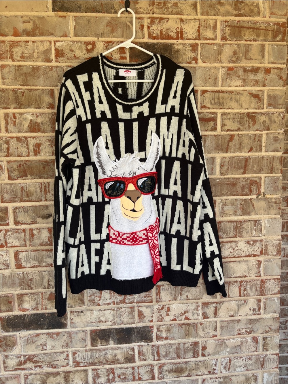 Holiday Time Black White Fa La La Llama Holiday Christmas Sweater